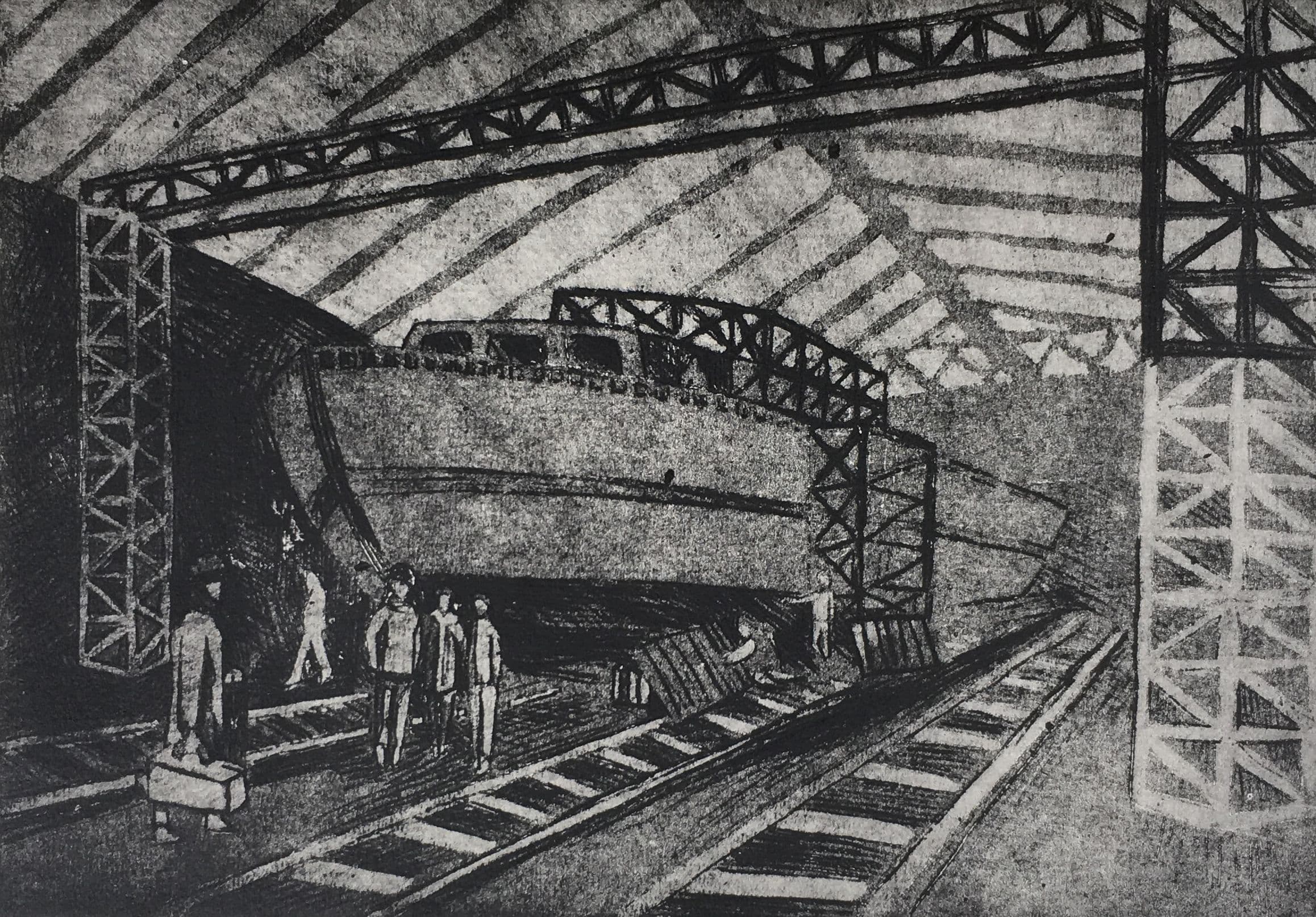 Гаврилова Анна. 15 лет. «Экскурсия на завод», гравюра на картоне. Преподаватель [В. В. Воронова](/teacher/vv-voronova)