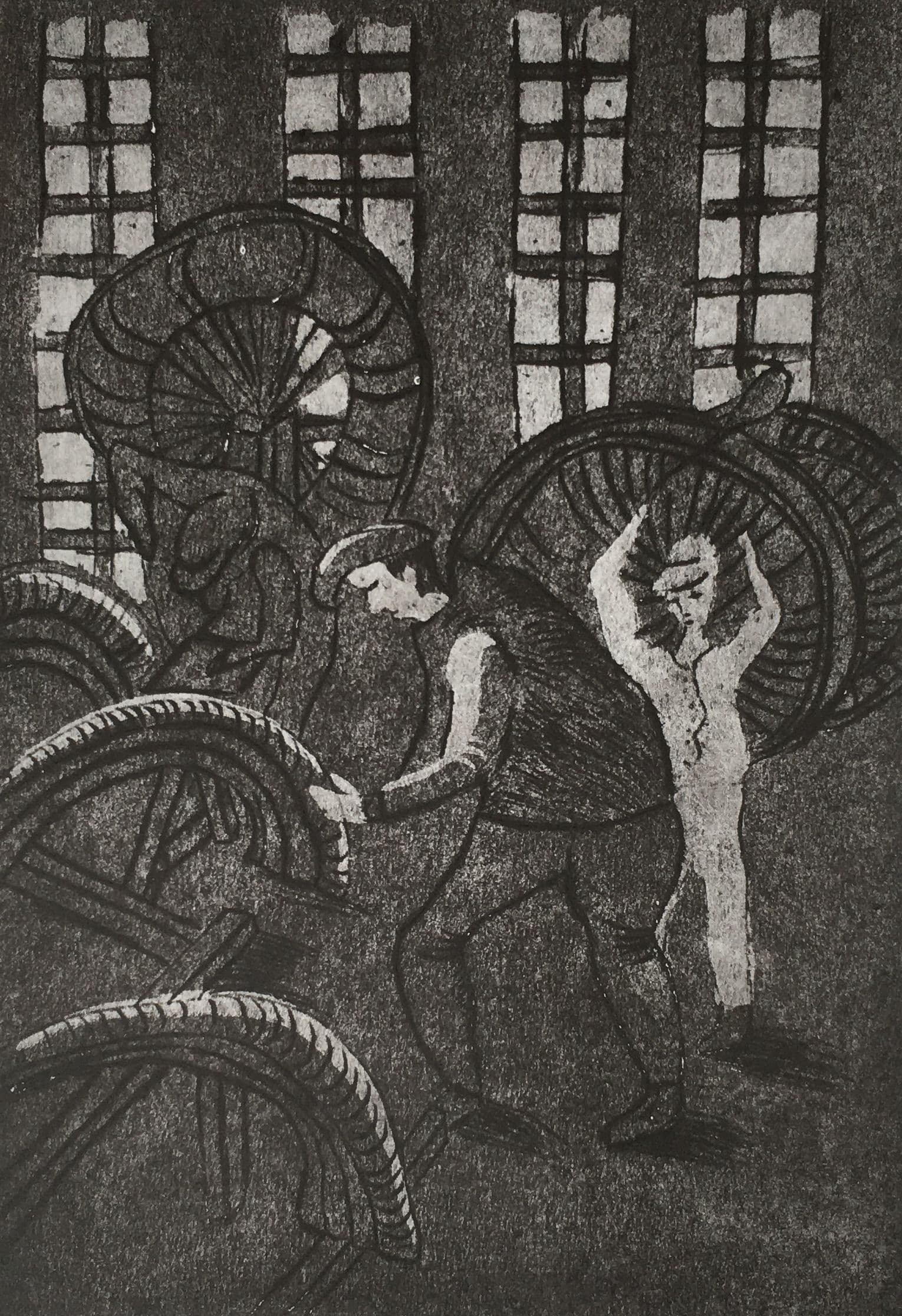 Смирнова Анна. 14 лет. «Юные рыбаки», гравюра на картоне. Преподаватель [В. В. Воронова](/teacher/vv-voronova)