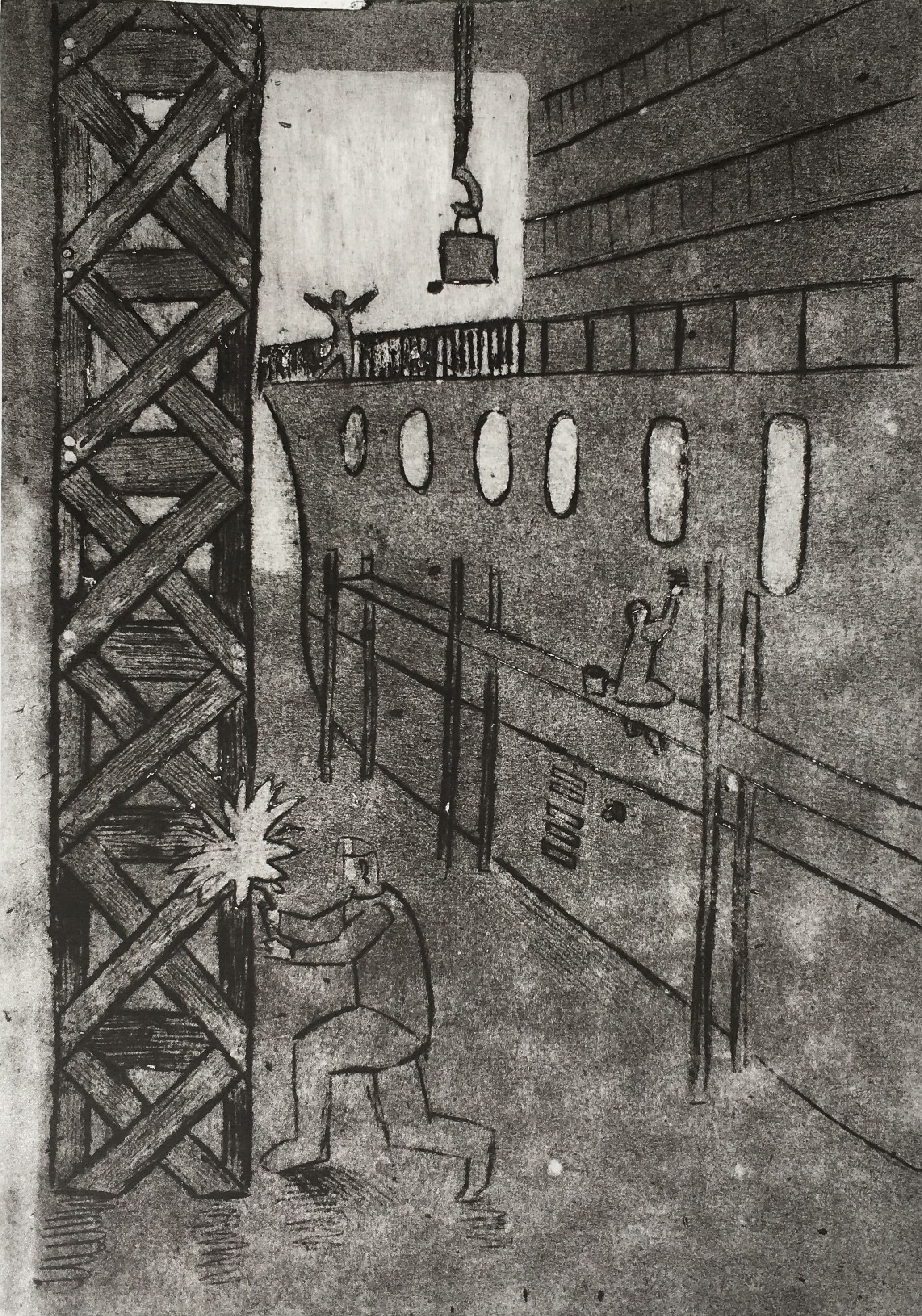 Борзов Влад. 14 лет. «Сварщик», гравюра на картоне. Преподаватель [В. В. Воронова](/teacher/vv-voronova)