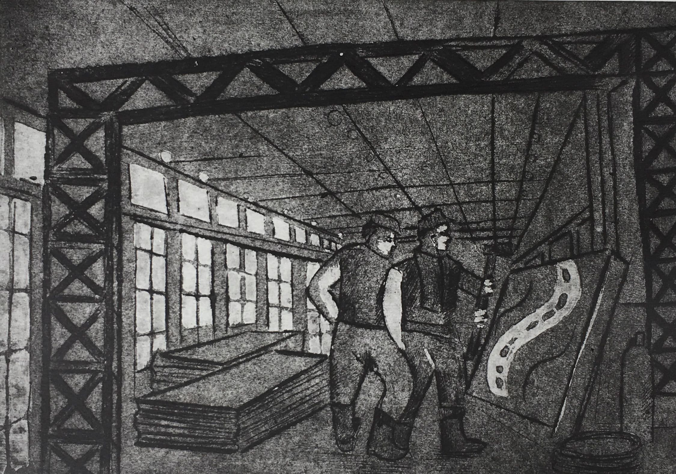 Кочурова Ксения. 14 лет. «Важное дело», гравюра на картоне. Преподаватель [В. В. Воронова](/teacher/vv-voronova)