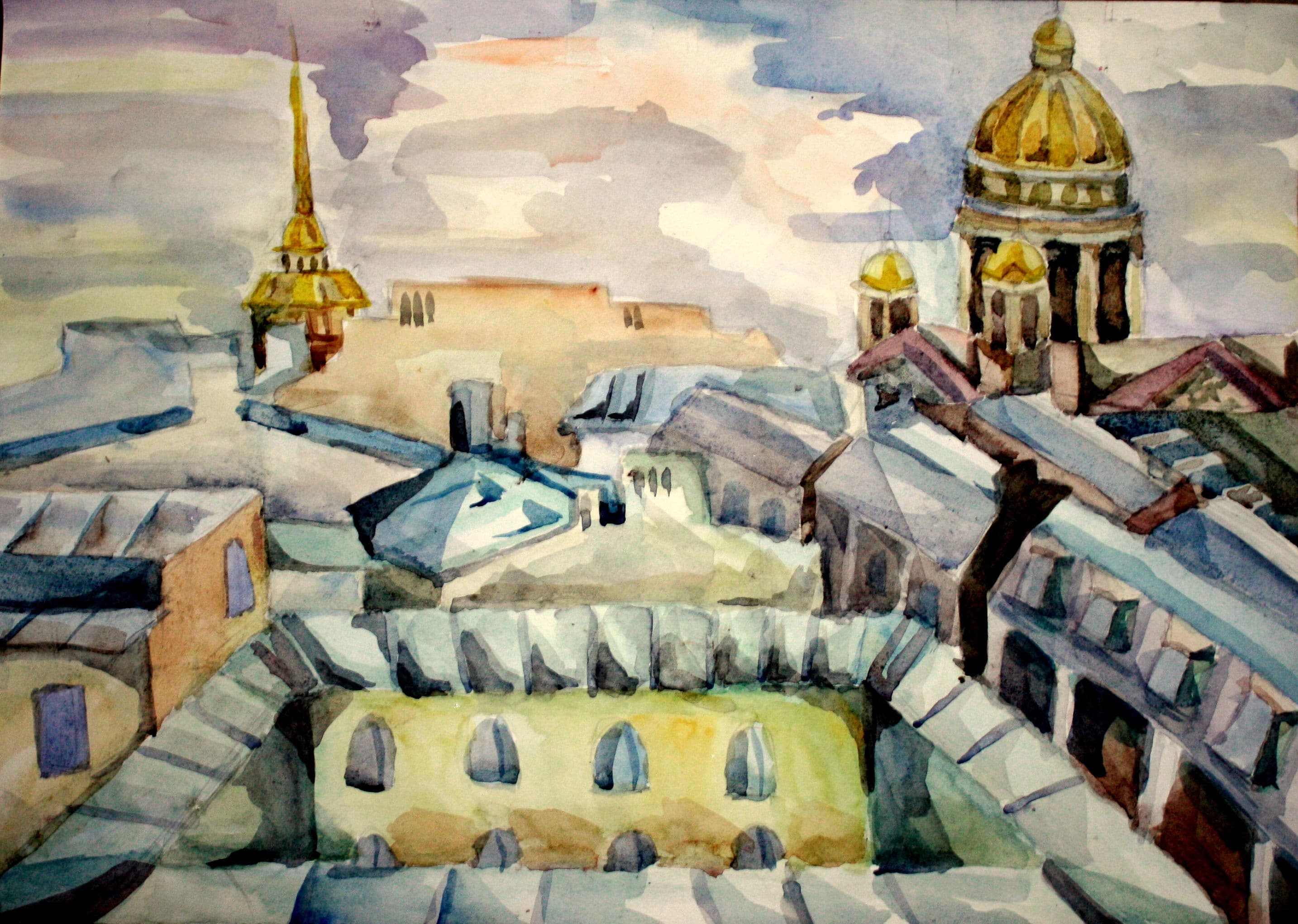 "Крыши Петербурга", Катала Софья (13 лет), акварель, преп. Рец Антонина Федоровна