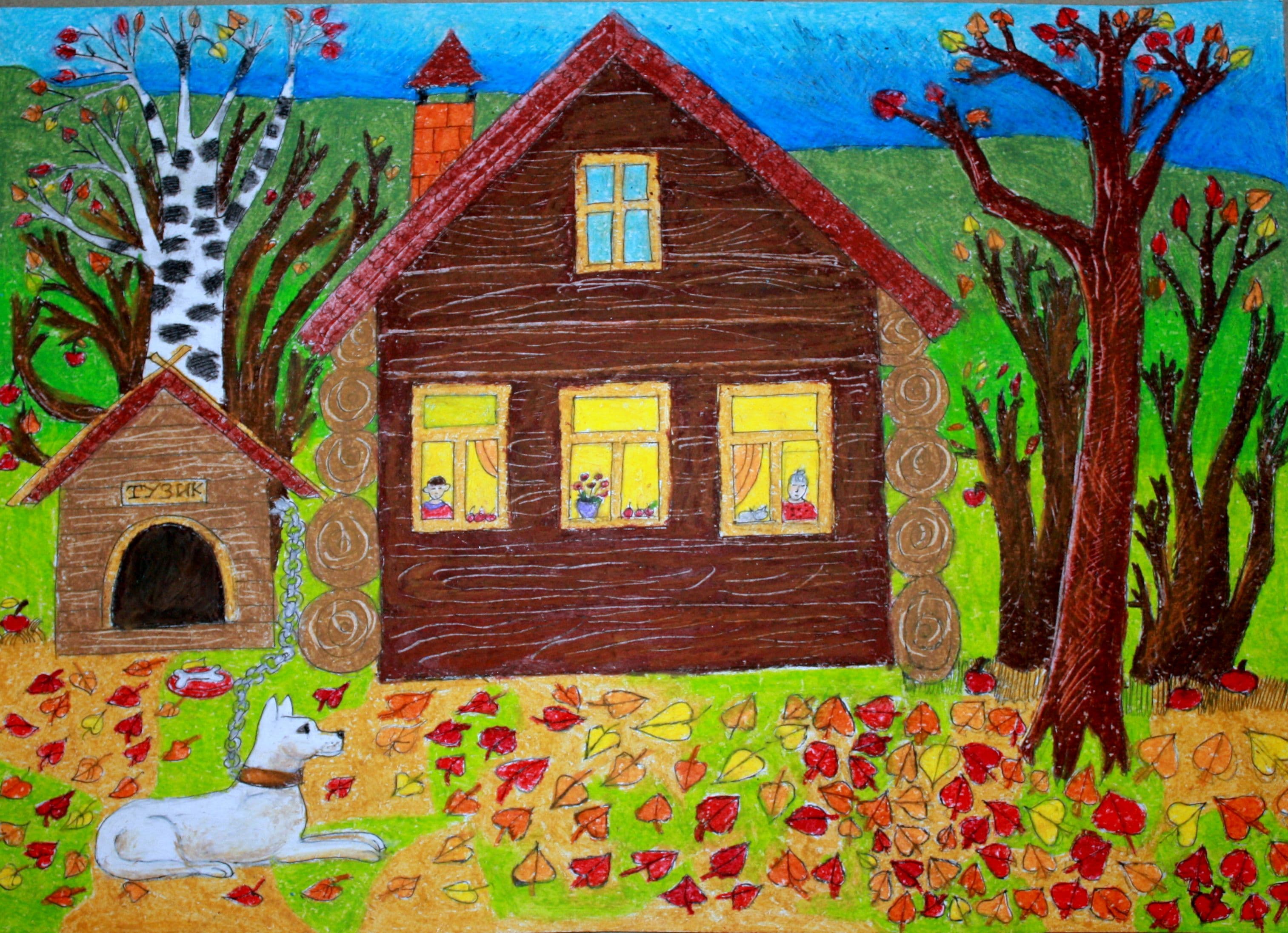 "Бабушкин дом", Тимофеева Уля (10 лет), пастель, преп. Рец А. Ф.