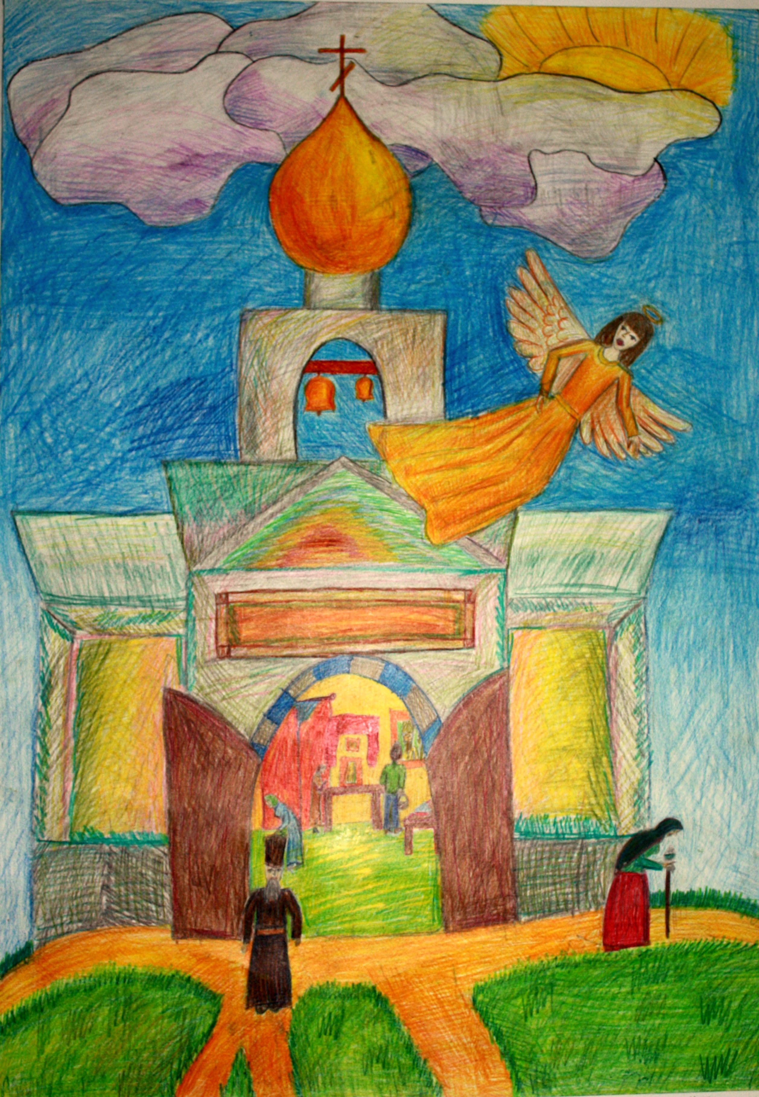 "Ангел Отрадного", Витрак Карина (12 лет), цветные карандаши, преп. Рец Антонина Федоровна