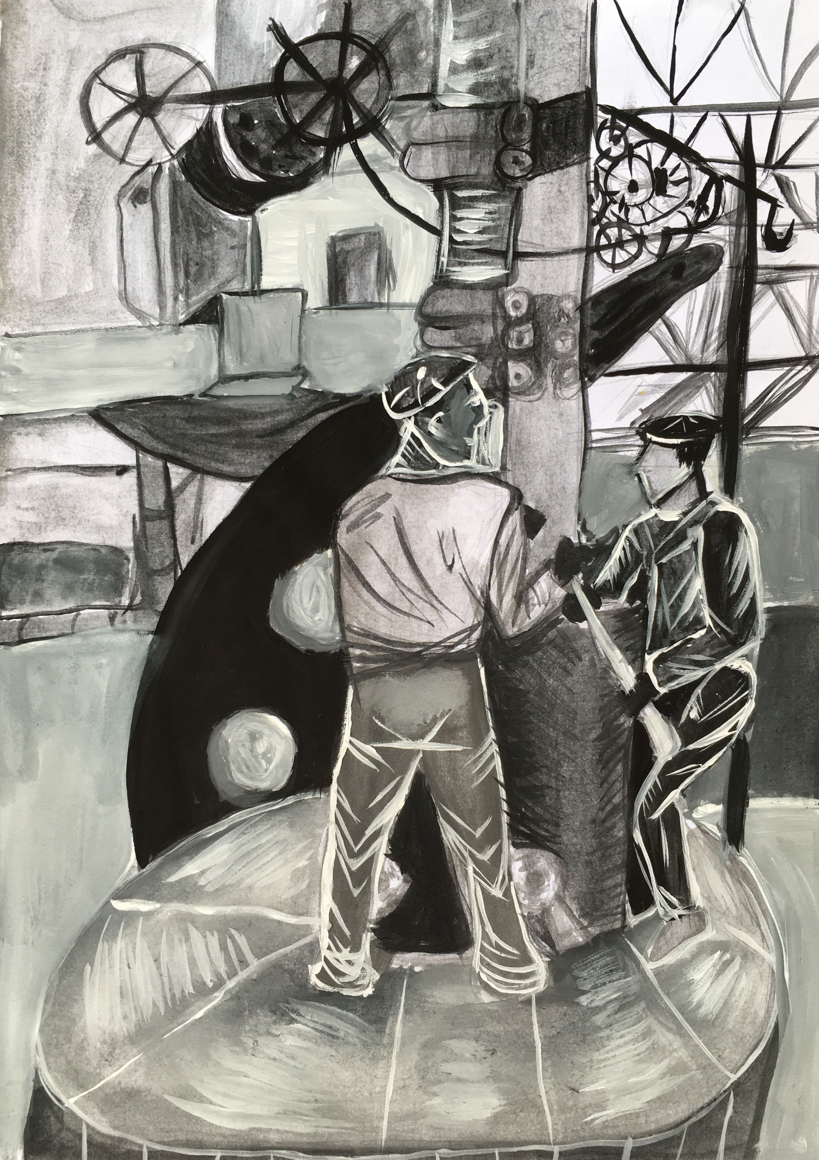 Голубцова Валерия. 15 лет. «Заводские рабочие», гуашь. Преподаватель [В. В. Воронова](/teacher/vv-voronova)