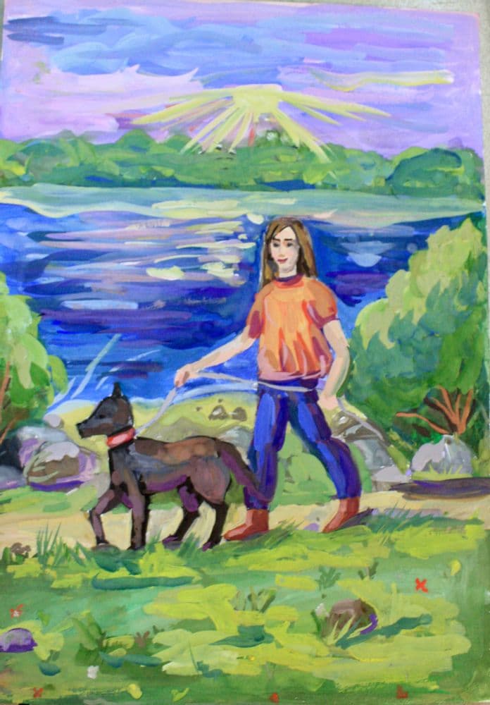 Гуриненко Марина. 12 лет. "Утренняя прогулка", гуашь. Преподаватель Рец Антонина Федоровна