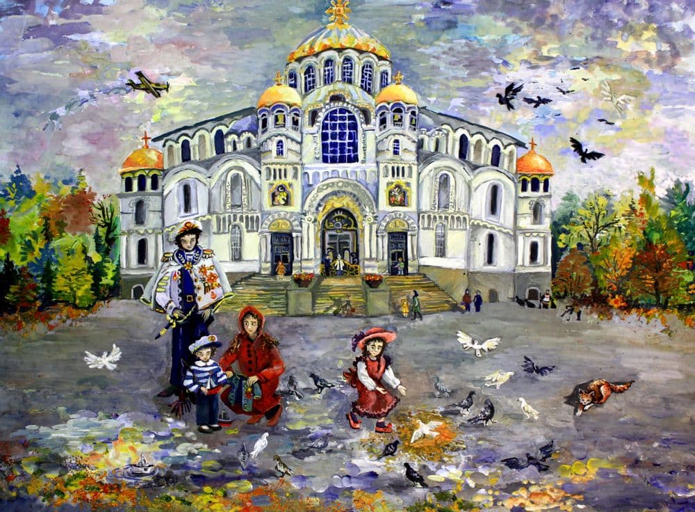 Коротких Лукерья. 14 лет. "Осенний день в Кронштадте", гуашь. Преподаватель Рец Антонина Федоровна