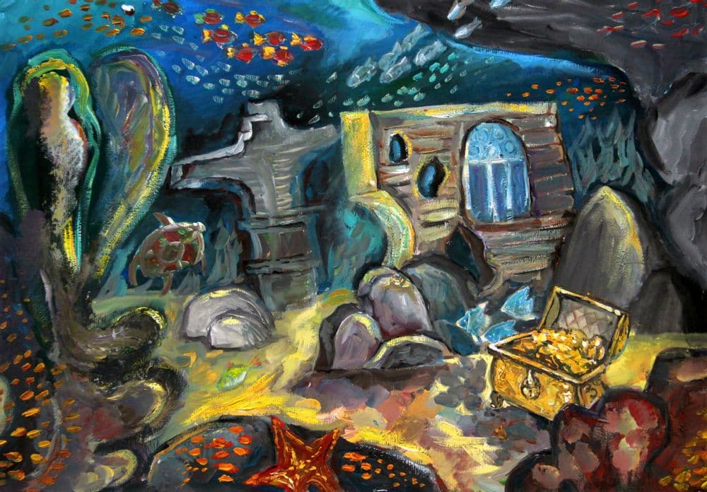 Бойцова Вероника. 11 лет. "Легенды затонувших кораблей", гуашь. Преподаватель А. А. Мельников