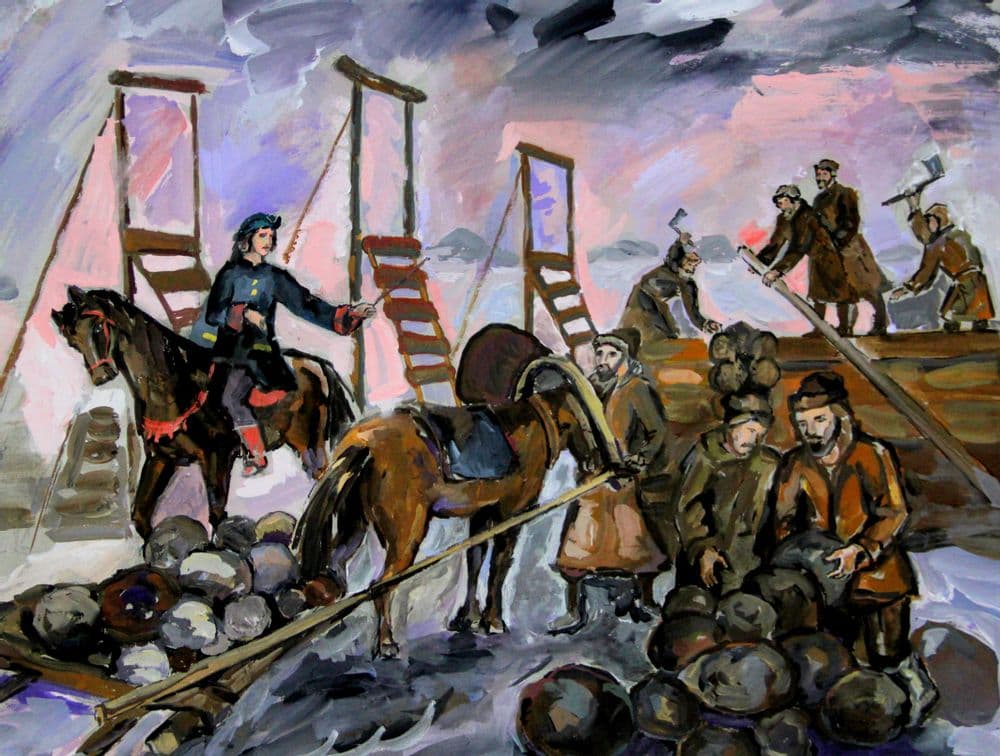 Максимова Милена. 13 лет. "Строительство островов Кронштадта", гуашь. Преподаватель Н. А. Мельникова