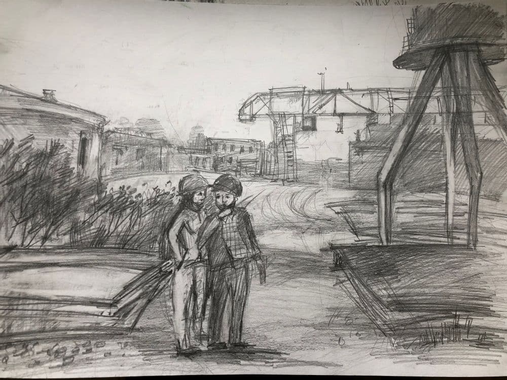 Герасько Мария. 13 лет. «Разговор», карандаш. Преподаватель С. А. Латыпова