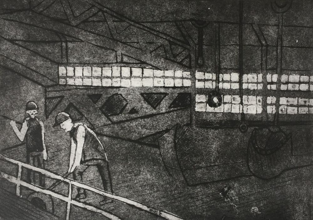 Пайо Арина. 14 лет. «За работой», гравюра на картоне. Преподаватель [В. В. Воронова](/teacher/vv-voronova)