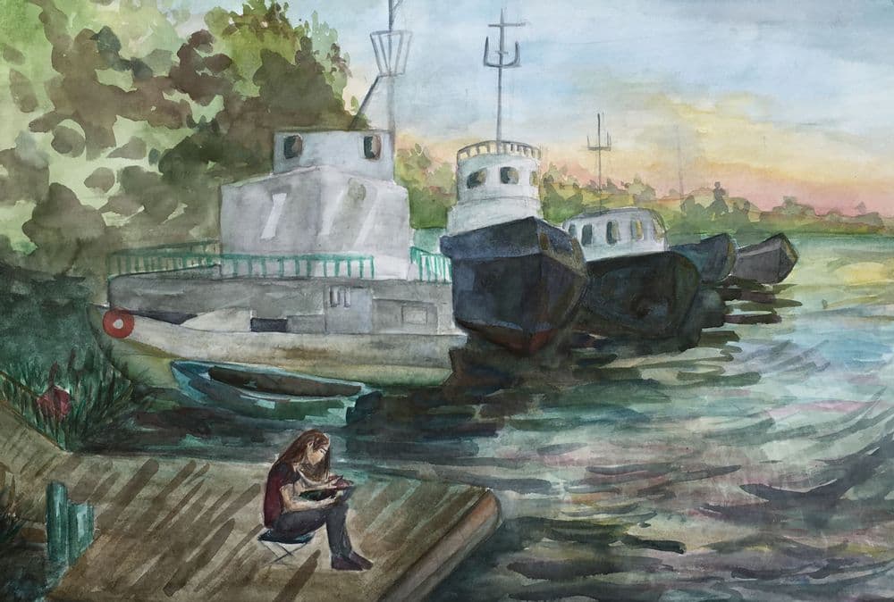 Неизвестных Елена. 15 лет. «Вечер зарисовок», акварель. Преподаватель А. Ю. Орлова