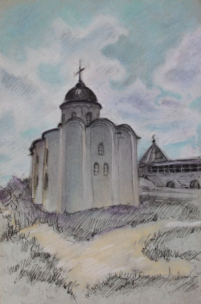 "Церковь Св. Георгия", Гурова Валерия (13 лет), пастель, уголь